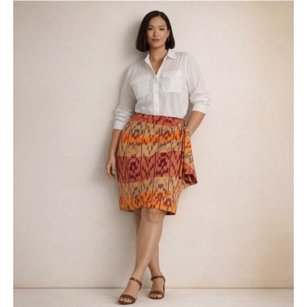 NWT Lauren Ralph Lauren Wrap Skirt Womens 18W Southwestern Aztec Cotton Linen